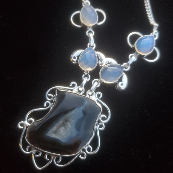 New Solar Agate & Opalite 925 Silver Necklace. - Picture 5 of 12